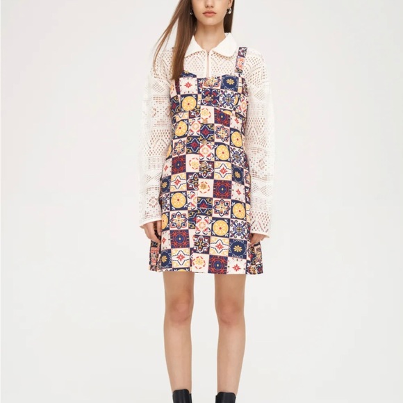 CIDER Retro 60s Patchwork Medallion Print Mod Mini A-Line Jumper Dress S - Picture 7 of 12